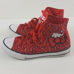 Hello Kitty Converse All  Star Kids Hi Top  Sneaker Bow Ties  Size 3 Red